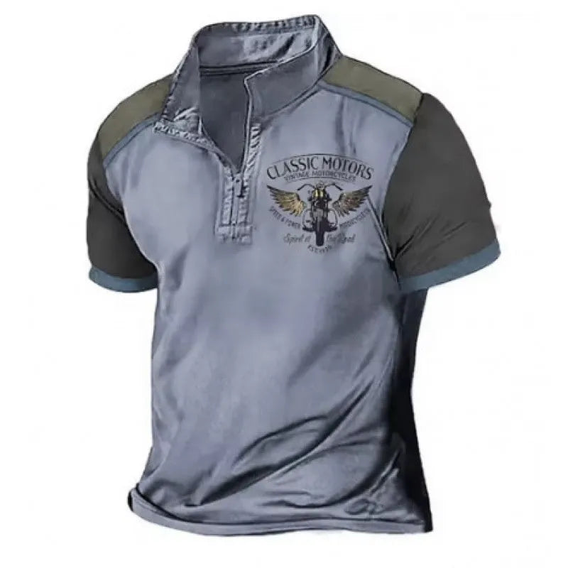 Men's loose fit golf polo shirt with 3D digital printed design on polyester bird eye cloth fabric