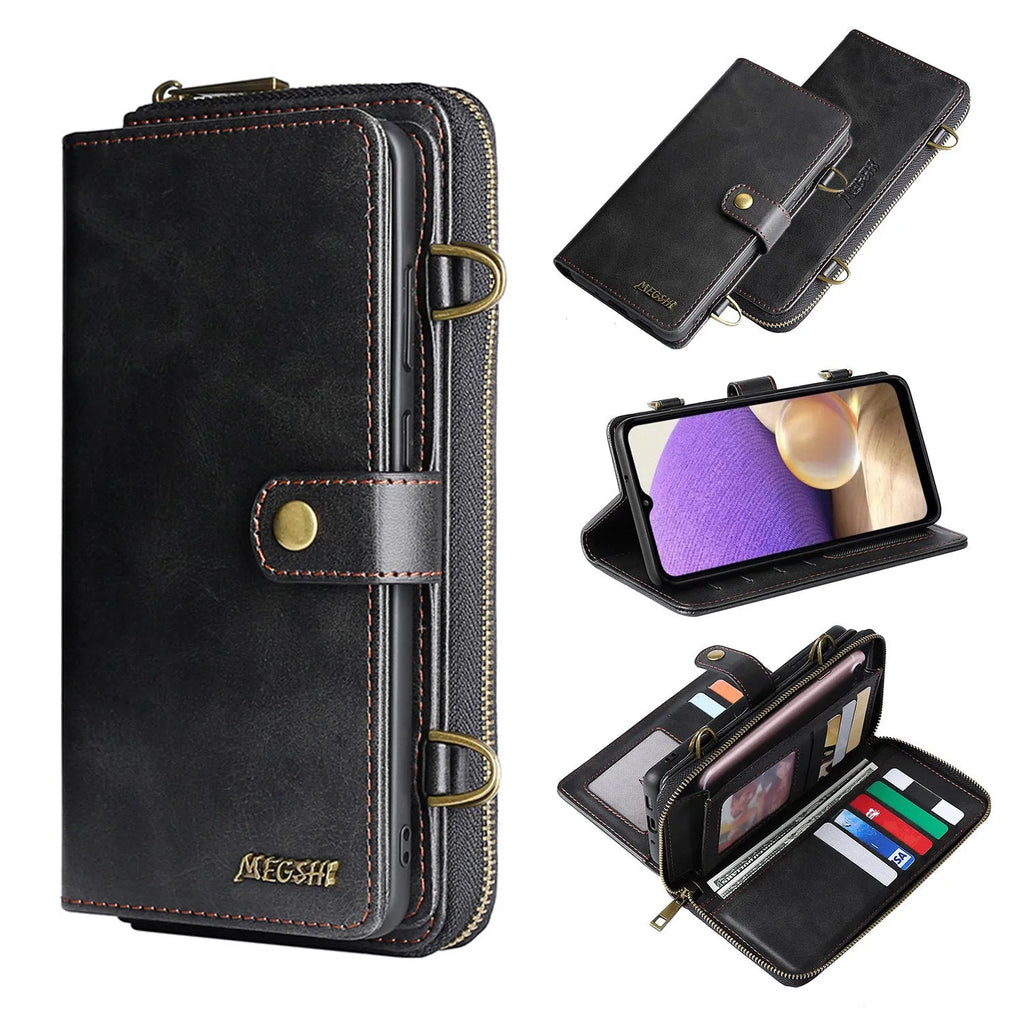 Multifunctional wallet phone case with diagonal card slots for iPhone and Samsung models in pure colour machined finish