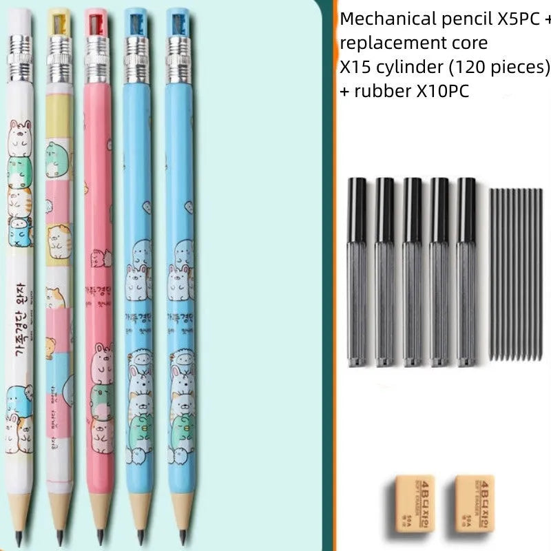 Children's mechanical pencils with cartoon designs showing 2.0 mm lead thickness for school writing