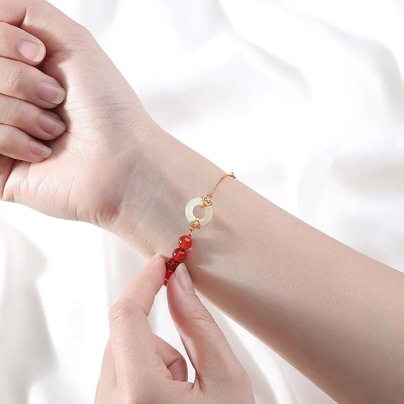Women's sterling silver 925 bracelet with peace buckle, xiangyun, and fu character charms in silver colour S0269