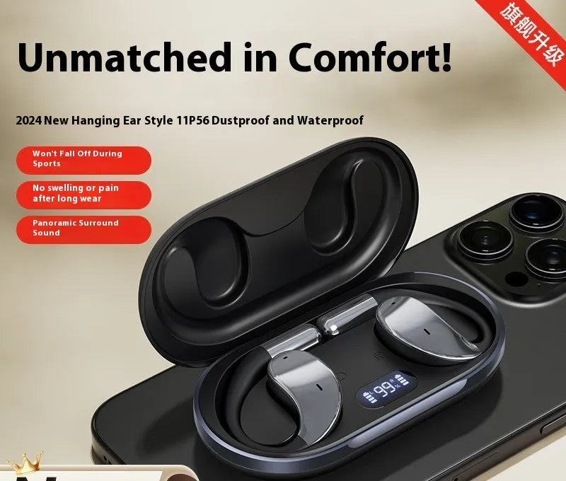 Bluetooth sports headset ear hook style wireless earbuds black battery over 8 hours