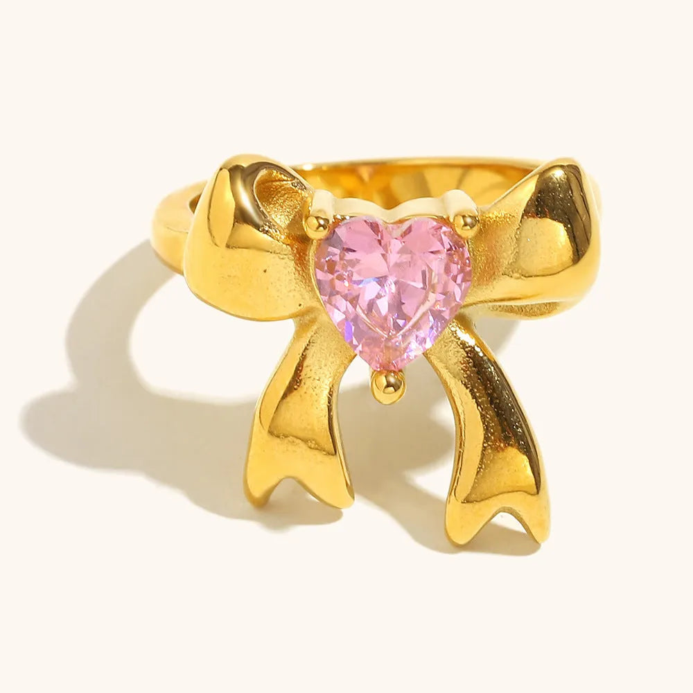 Stainless steel bowknot ring for women in gold or silver, sizes No 6, No 7 and No 8
