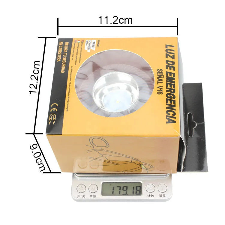 V16 LED vehicle emergency warning light in plastic housing with multiple colour options.