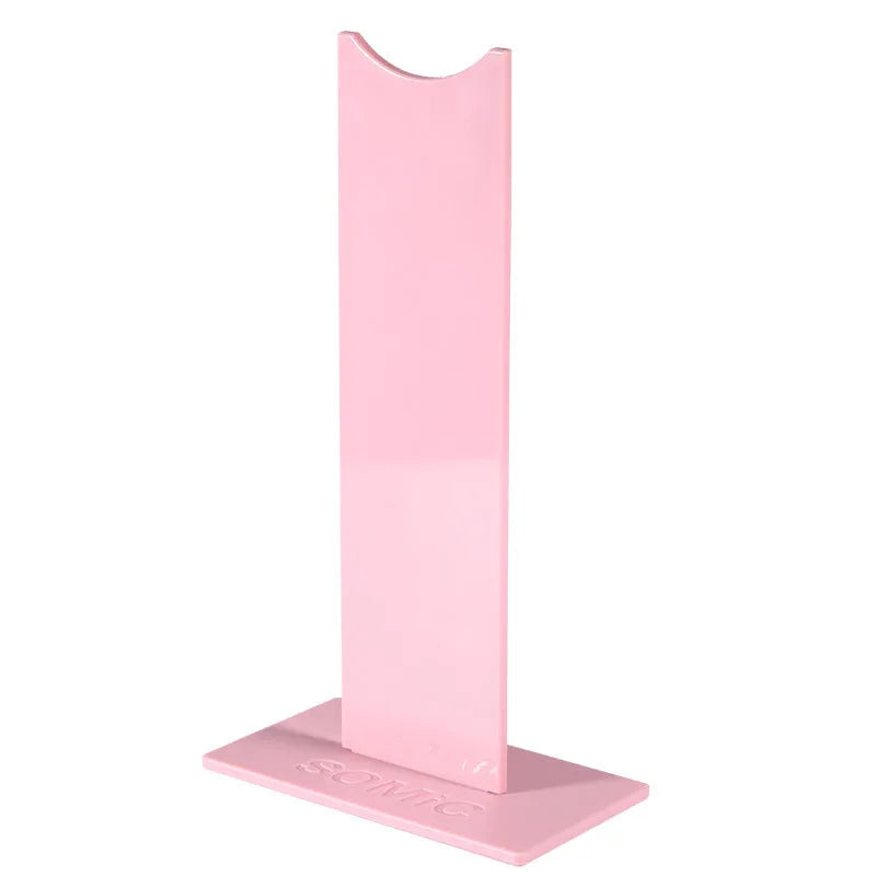 Pink and black detachable gaming headset bracket with silicone base measuring 14x7.5x25.5cm