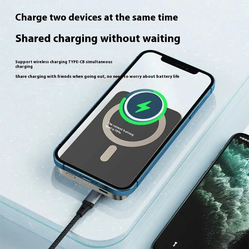 Ultra-thin compact wireless magnetic power bank 10000mAh in Black, Titanium Gray, and White