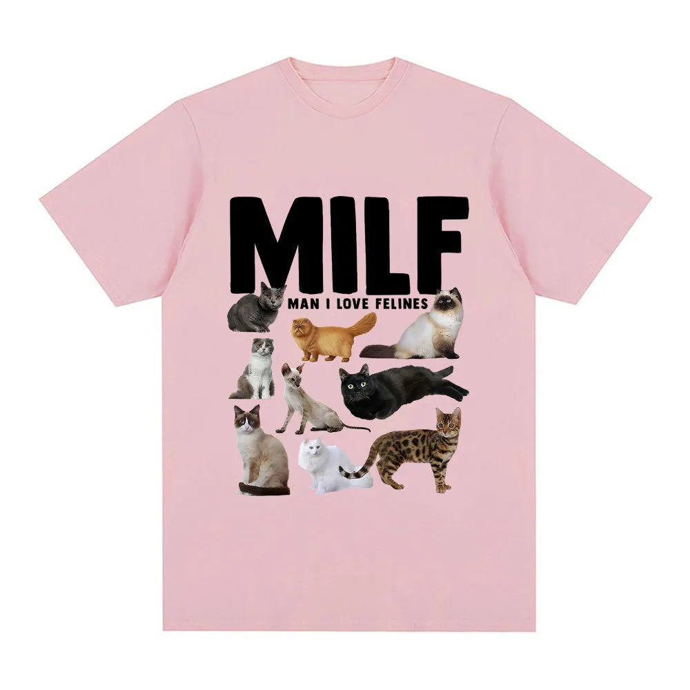 Graphic t-shirt with printed cat lovers design on cotton fabric in multiple colour options