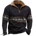 Men's retro colour print long sleeve golf t-shirt with loose fit and zipper decorations