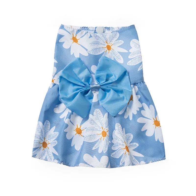 Ultra-thin summer pet dress with floral butterfly knot design for dogs and cats