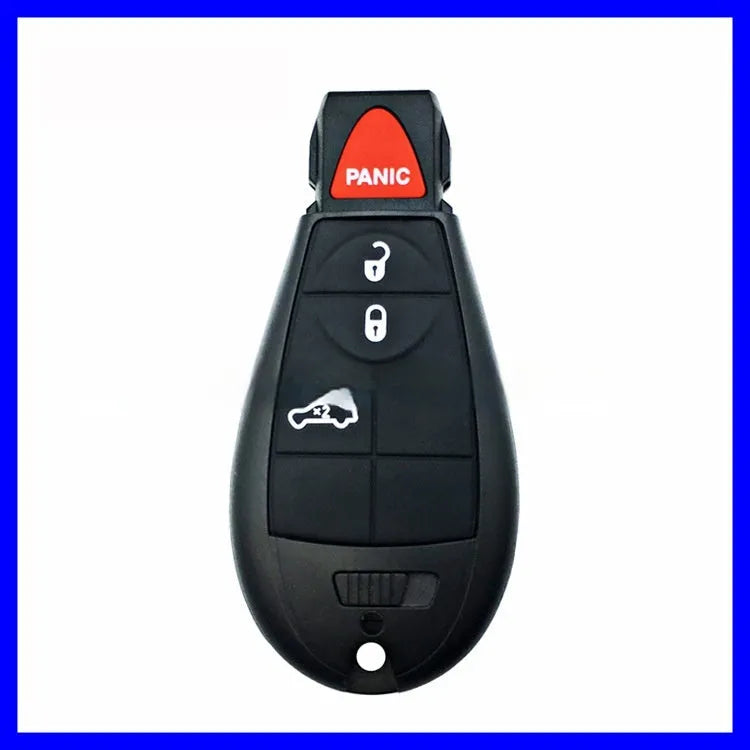 Empty black Dodge Chrysler smart key card replacement shell with ABS plastic, brass components, and textured nylon finish.