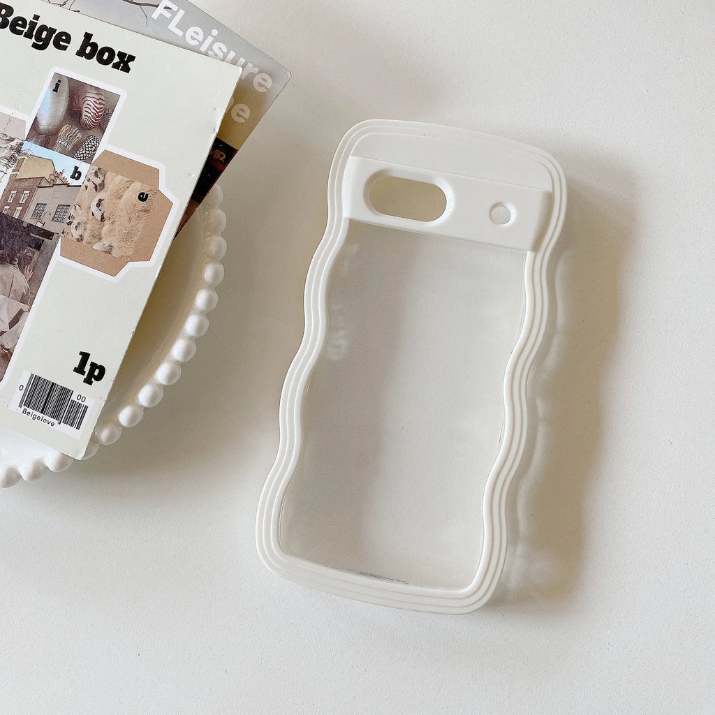 Transparent wave shell Google Pixel phone case with coloured PC hem and TPU bumper