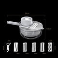 Household vegetable slicer with five stainless steel blades, gauntlet and paring knife in grey or green