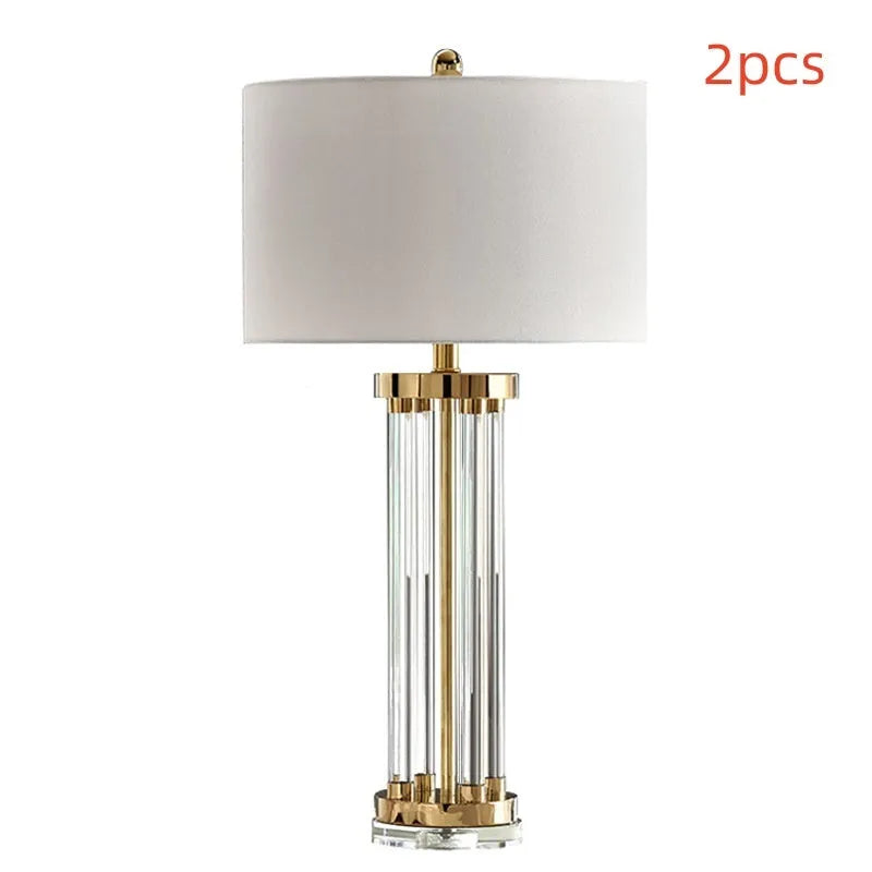 Postmodern crystal column table lamp with dimmer switch, large 77cm tall on a living room side table