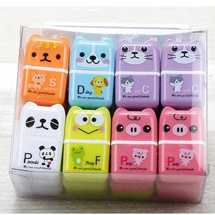 Pack of 6 mixed colour anti-dandruff cartoon animal erasers for children