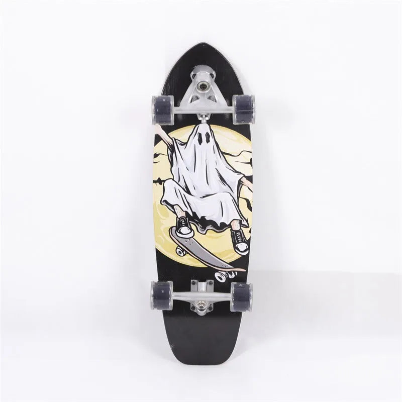 White wooden skateboard with a 31-inch maple deck for street riding.
