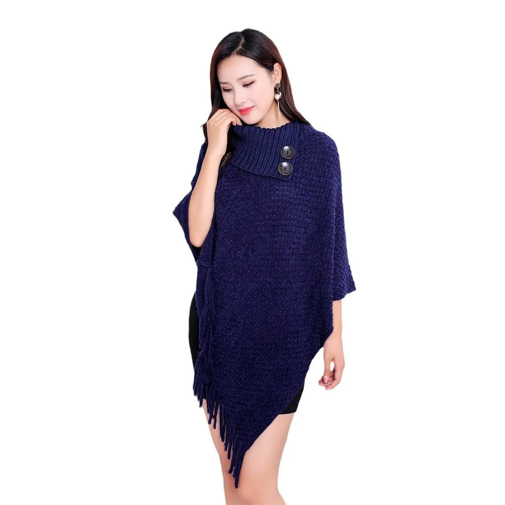 Women's dotted pattern sleeveless knit cloak shawl in acrylic fibre, shown in apricot colour.