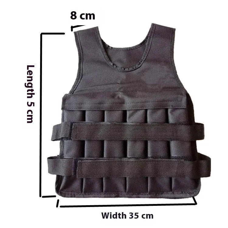 Child wearing an adjustable grey sand vest with secure straps, showing the thin voile fabric and distributed weight design.