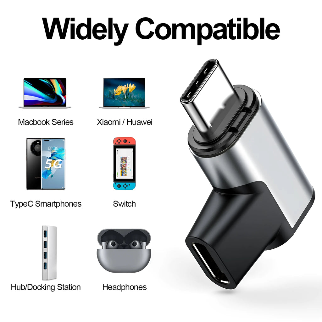 PD100W Type-C elbow adapter with magnetic head, aluminium alloy housing, for fast charging mobile phones and tablets