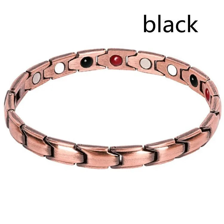 Metal rhombus therapy bracelet available in Black, Bronze, Gold, and Silver, with electroplated finish and optional 2pcs, 4pcs, or 8pcs sets.