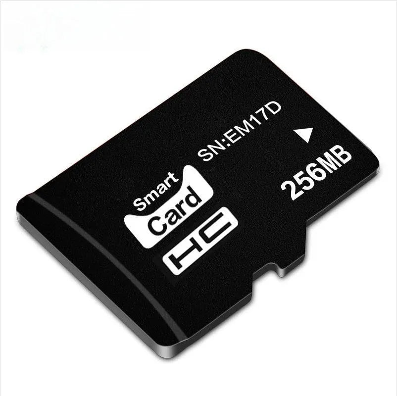 A single 256MB TF memory card on a white background, showing its compact size.