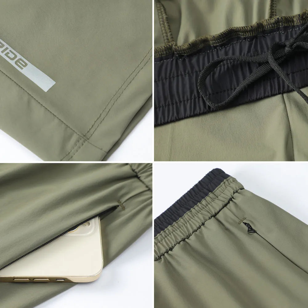 Men's grey loose fit cropped running pants made from quick-dry Ice Silk fabric for workouts.