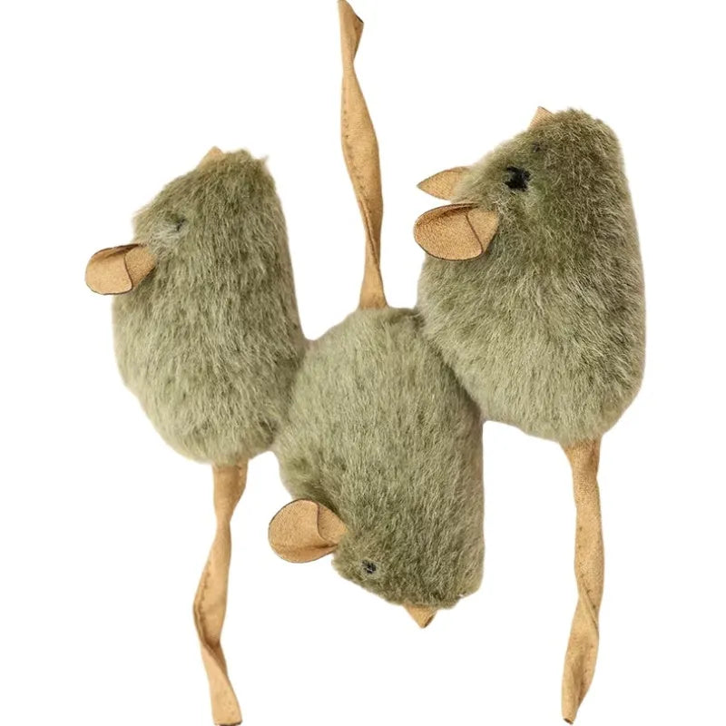 Funny plush mice cat toy with tail, soft flannel body, and lanyard for interactive play