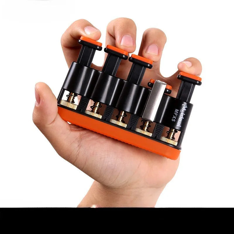 Grey and orange silicone finger trainer for musician hand muscle development