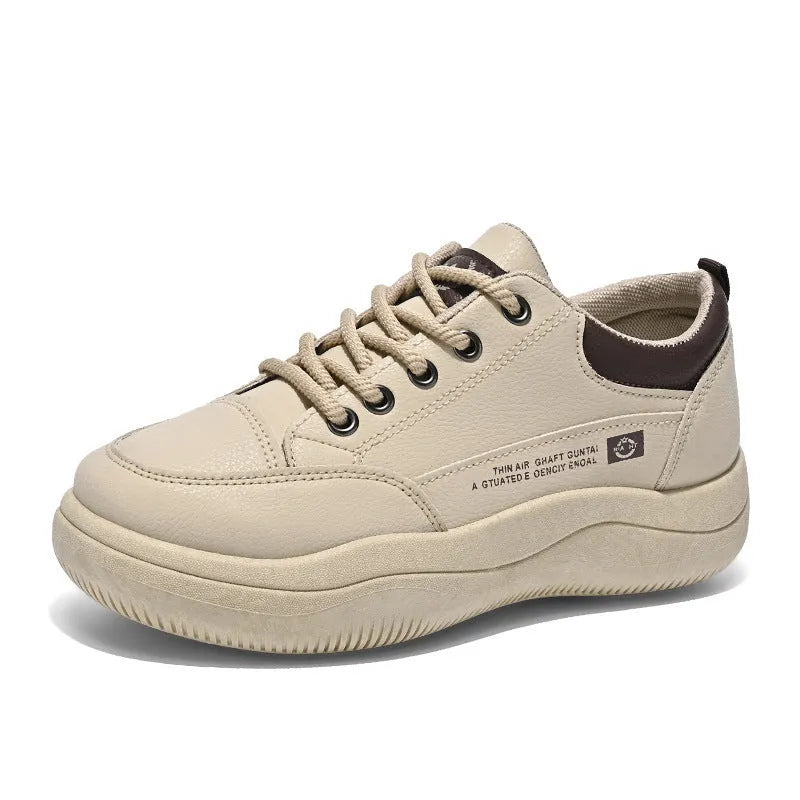Women's white Korean-style leather shoes with cross straps and lace-up front