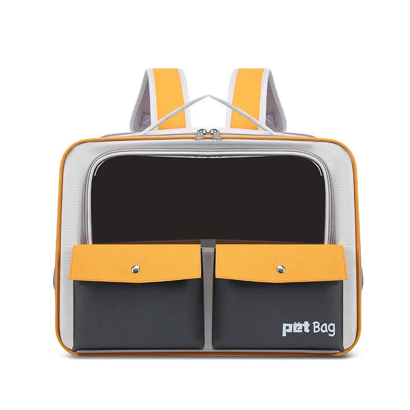 Portable outdoor cat backpack in 1061 yellow nylon with breathable foldable design