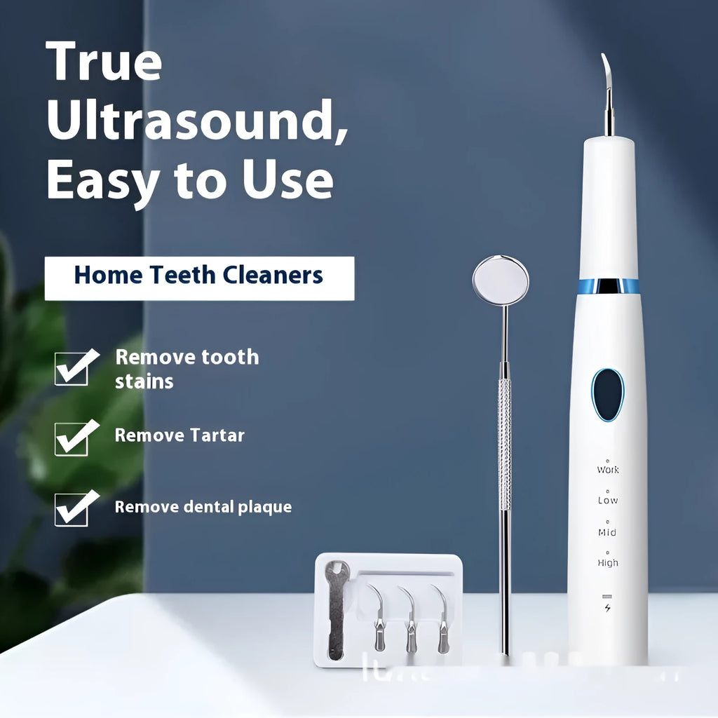 White ultrasonic teeth cleaner and water toothpick dental calculus remover set with C08m white wire charger
