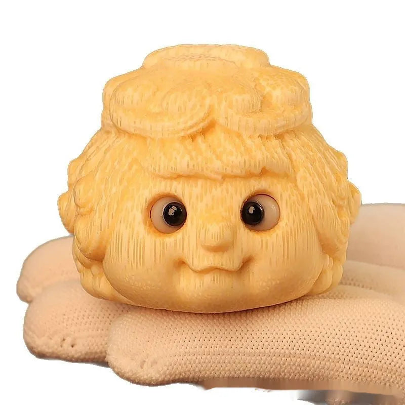Golden toad and princess bamboo carving ornament in cute style, 5.0 scale.