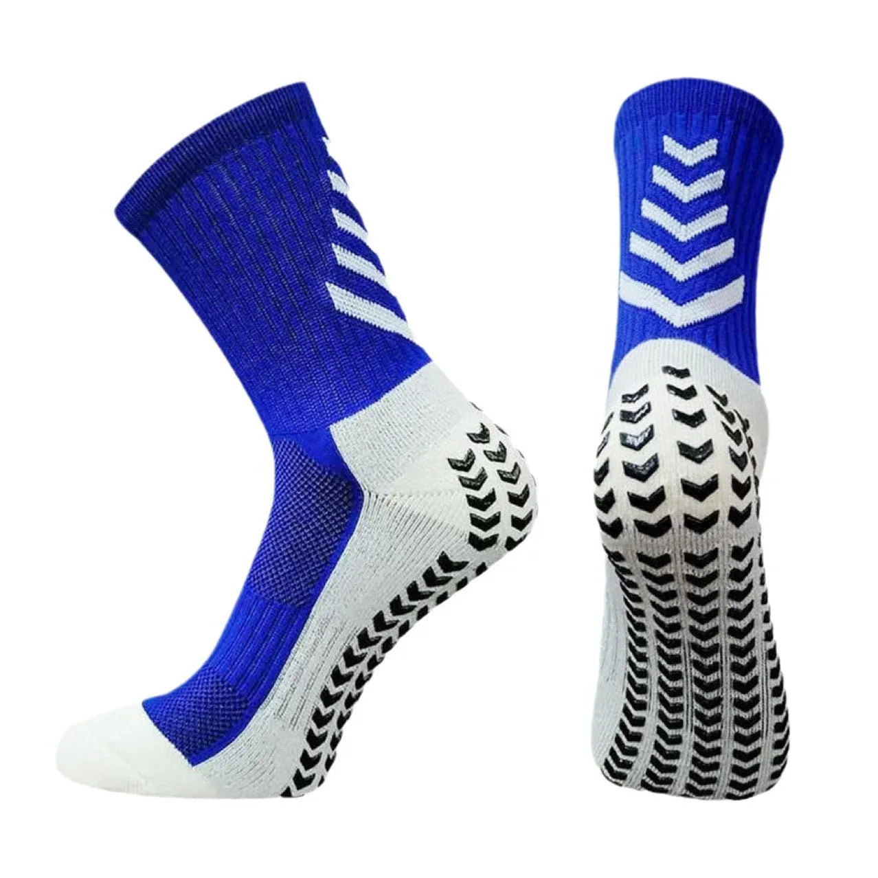 Men's non-slip mid-calf athletic sports socks in multiple colours including arrow black and sapphire blue.