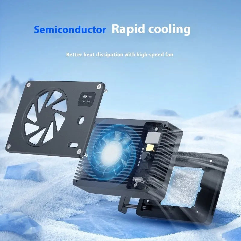 Black aluminium smart cooling radiator with mute fan measuring 89x52x25.95mm