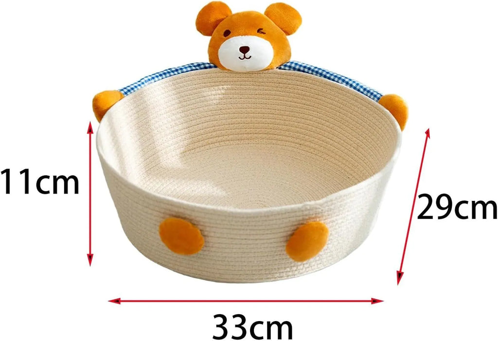 Woven cotton rope cat bed with scratching surface in basket design