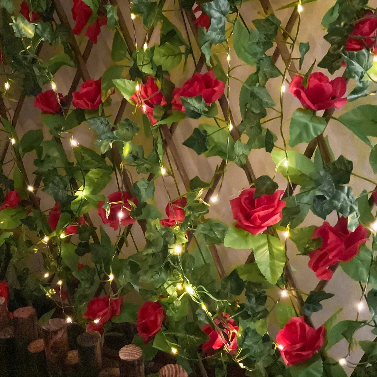 Solar rattan ivy sweet potato leaf garden string lights with copper wire and IP65 outdoor protection