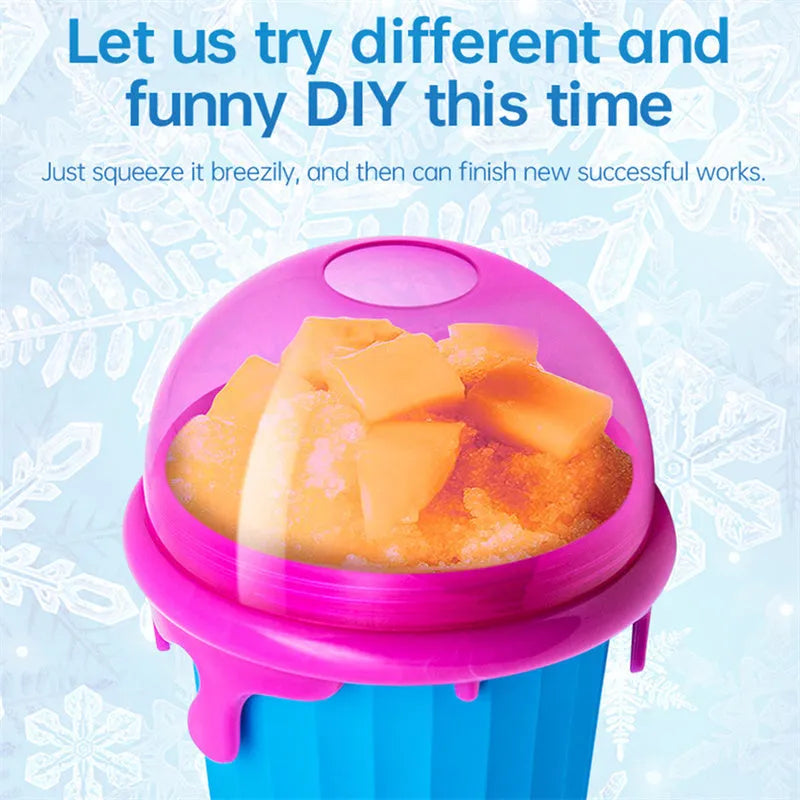 Blue 500ml slushy maker cup for homemade quick-frozen smoothies and ice cream.