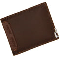 Men's black PU leather short wallet with iron-edge construction showing card slots and note compartment