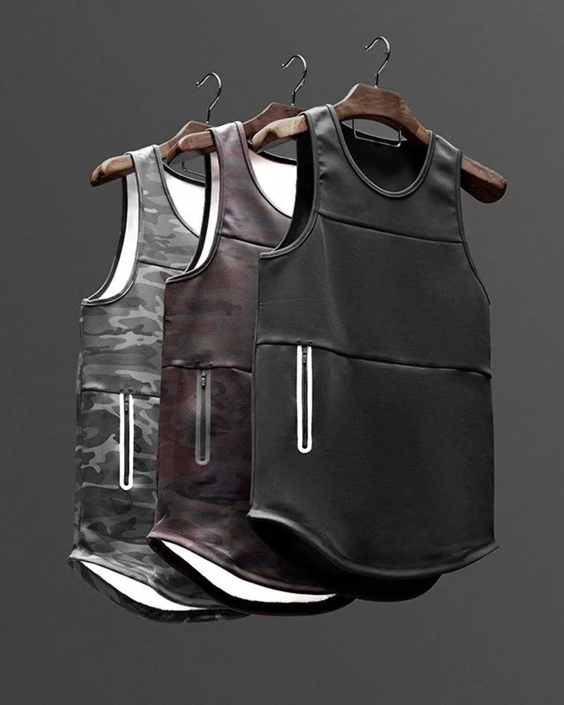 Men's quick-dry sports vest in black, cotton-polyester blend, summer fitness top