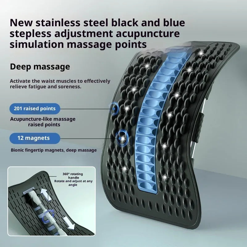 Lumbar Soothing Device with thread rotation adjustment in greyish purple on a plain background