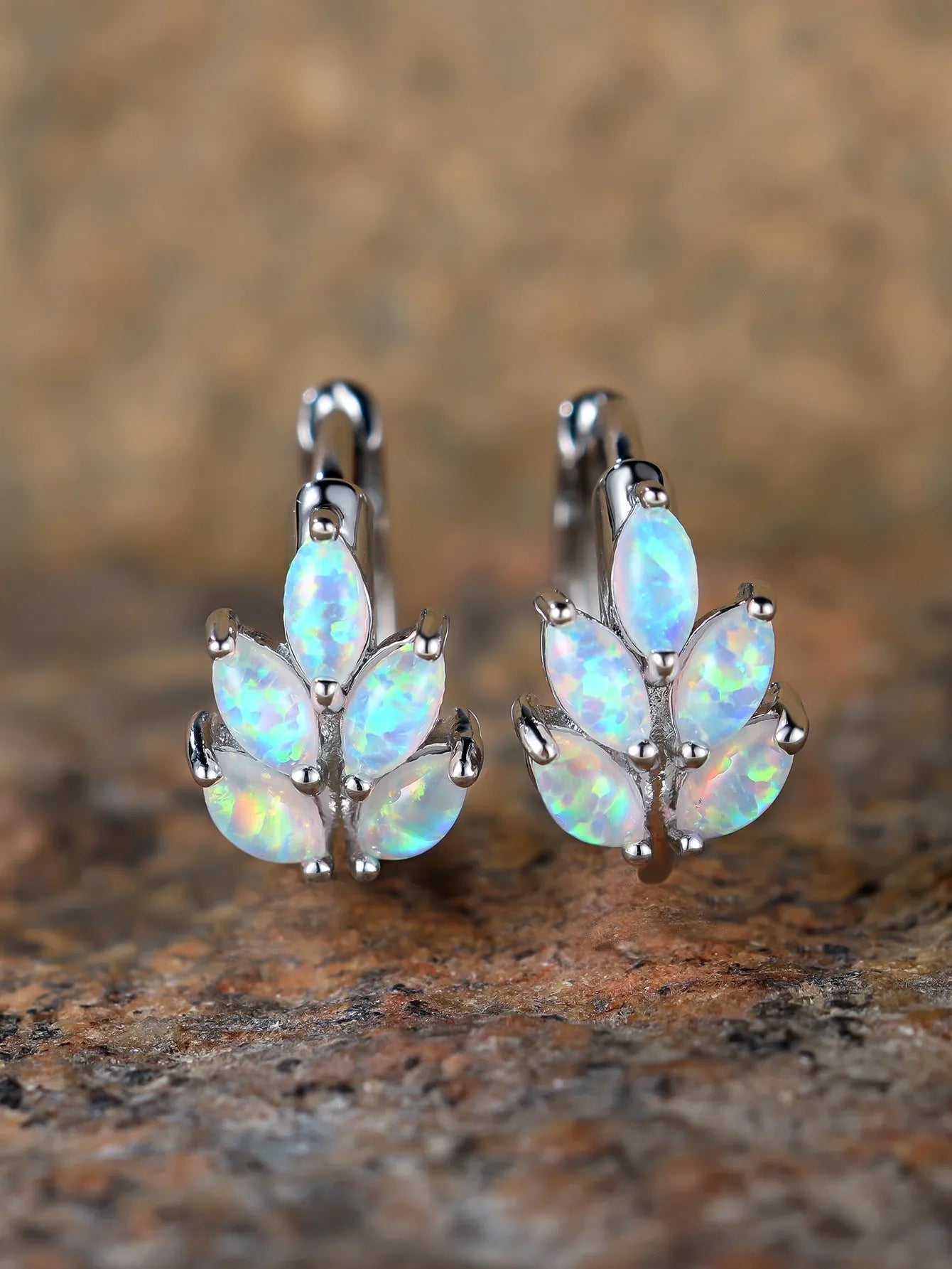 Copper ear clip with leaf geometric design, electroplated rose gold finish, non-pierced clip style for women.