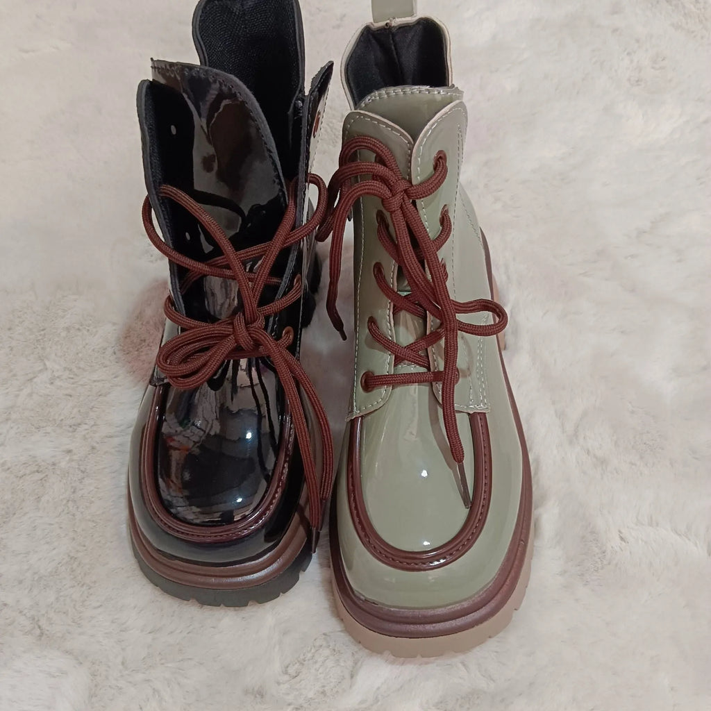 Women's retro ankle boots in grey or black artificial PU with punk style and low tube cut, sizes 35-40