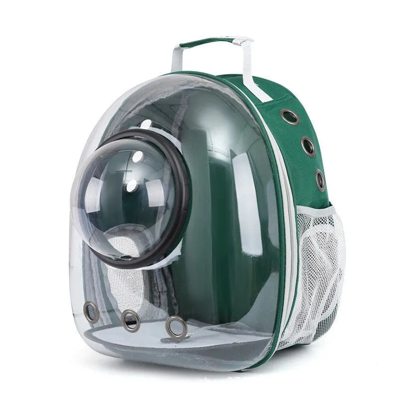 Astronaut-shaped grey cat carrier bag with side opening and medium capacity.
