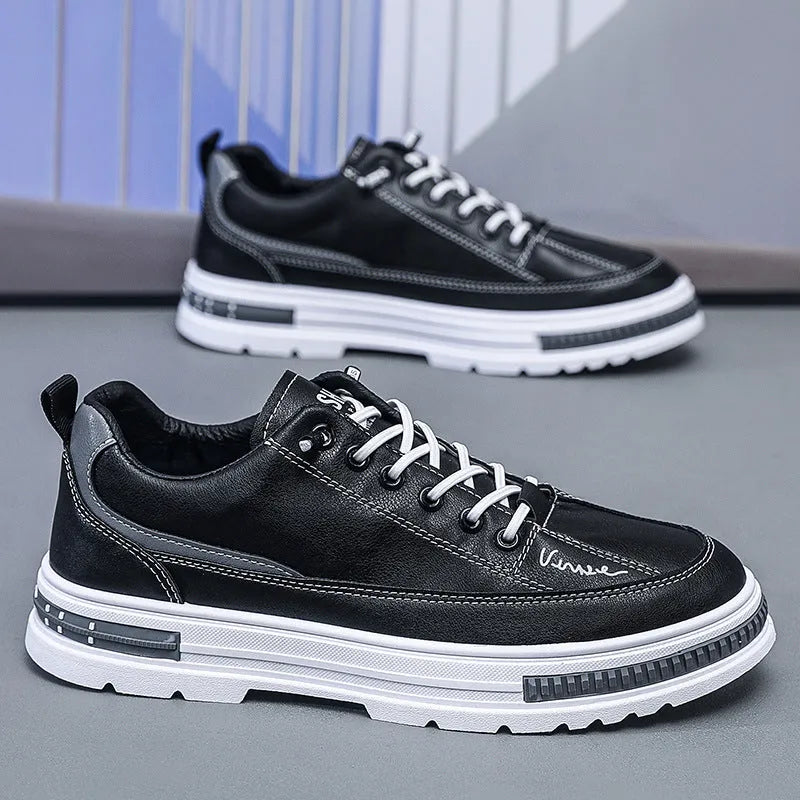 Men's white platform sneakers with elastic band and round toe design