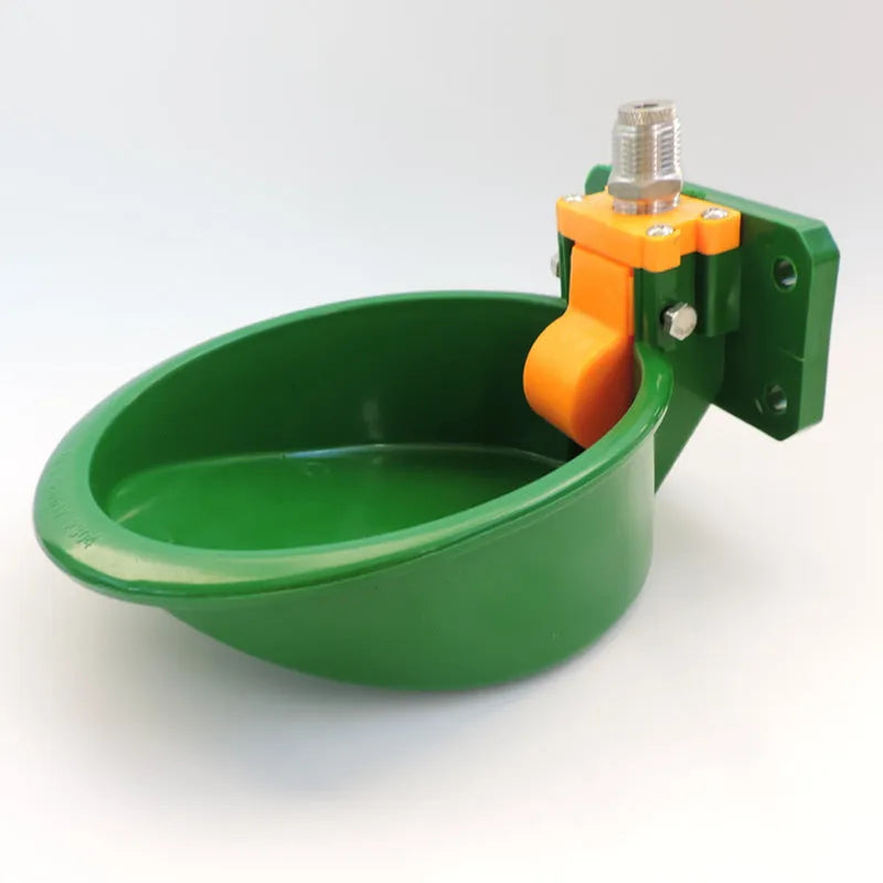 Green plastic automatic drinking bowl for sheep and pigs with water nozzle