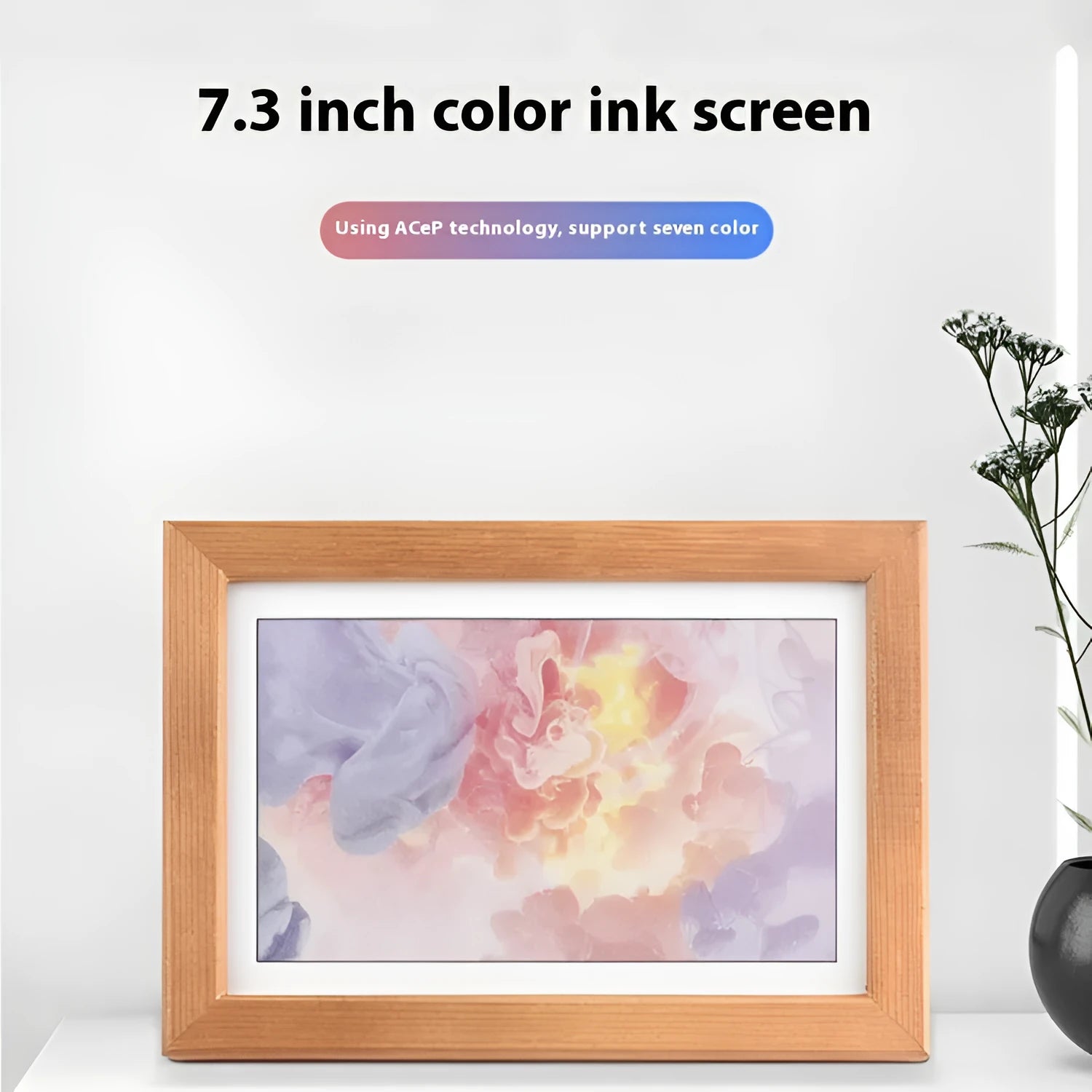 73-inch solid wood digital photo frame with rainbow band and e-ink screen 800x480 resolution