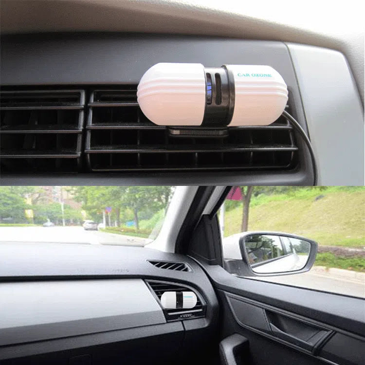 White portable car air purifier deodorizer 12V ABS 75x30x26mm for vehicle cabin