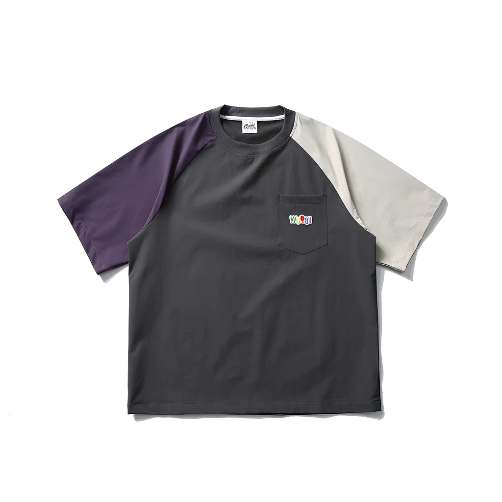 Dark grey loose fit t-shirt with raglan sleeves and contrast colour detailing