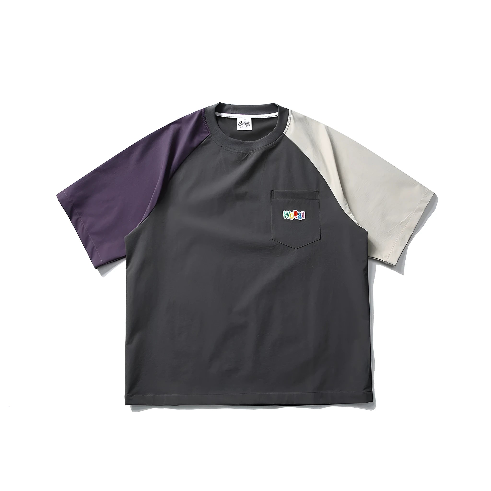 Dark grey loose fit t-shirt with raglan sleeves and contrast colour detailing