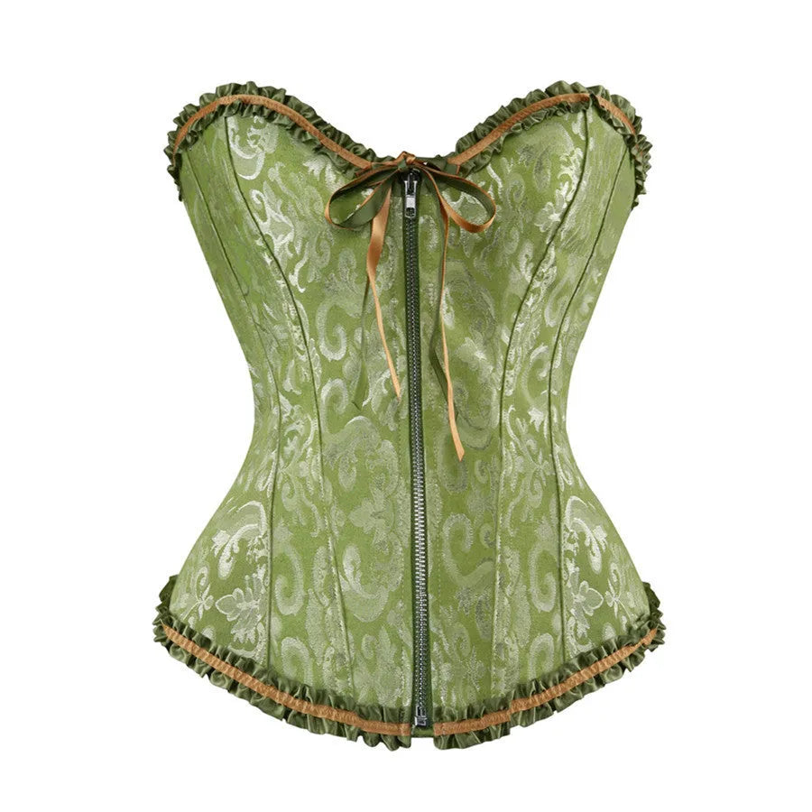 Women's front zip jacquard corset in spandex for waist support and shaping