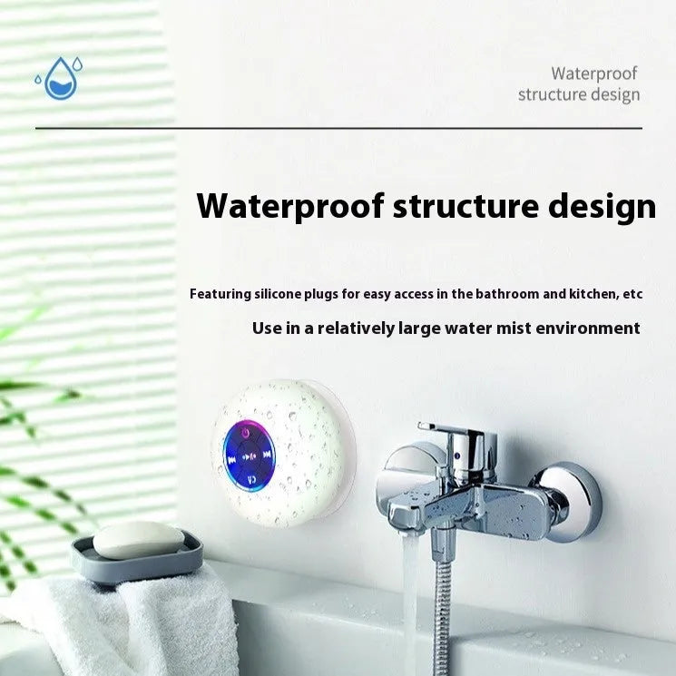 Waterproof Bluetooth speaker with suction cup base and LED lights in six colour options