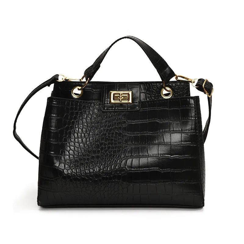 PU leather shoulder messenger bag in black with open front pocket and shoulder strap, 25x20x9cm